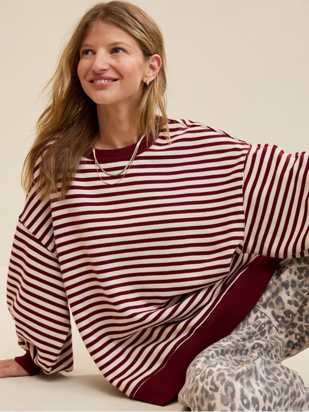 Aerie Tres Chic Sweatshirt in Deep Cherry, XXL